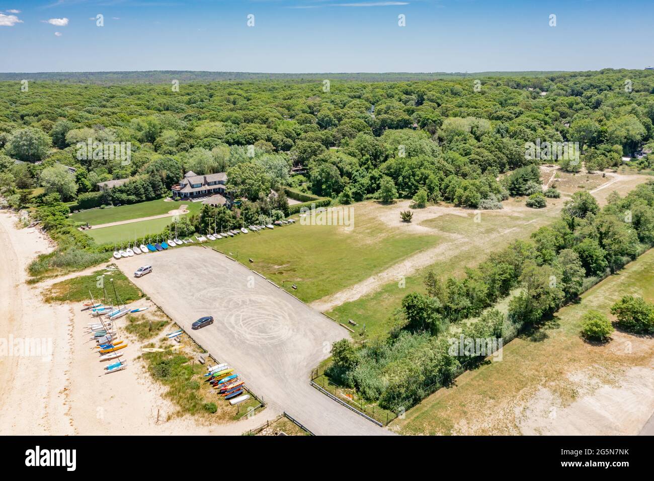 Luftaufnahme von Havens Beach, Sag Harbor, NY Stockfoto