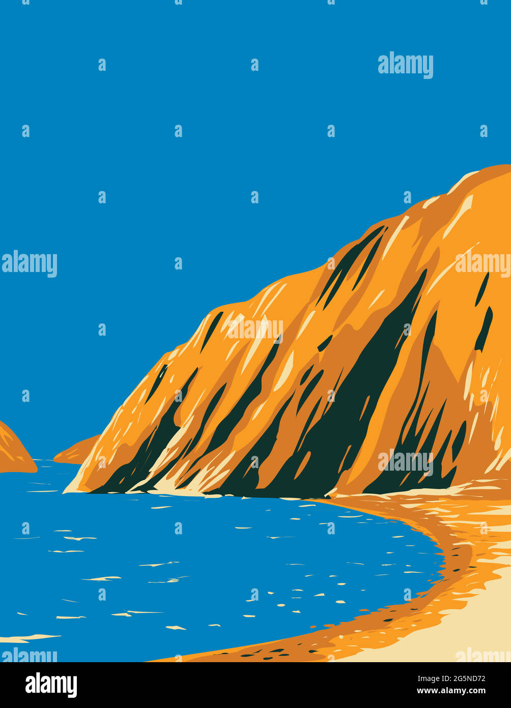 WPA-Plakatkunst eines Strandes auf der Insel Santa Cruz im Channel Islands National Park, Kalifornien, USA, durchgeführt in Works-Projektleitung Stock Vektor