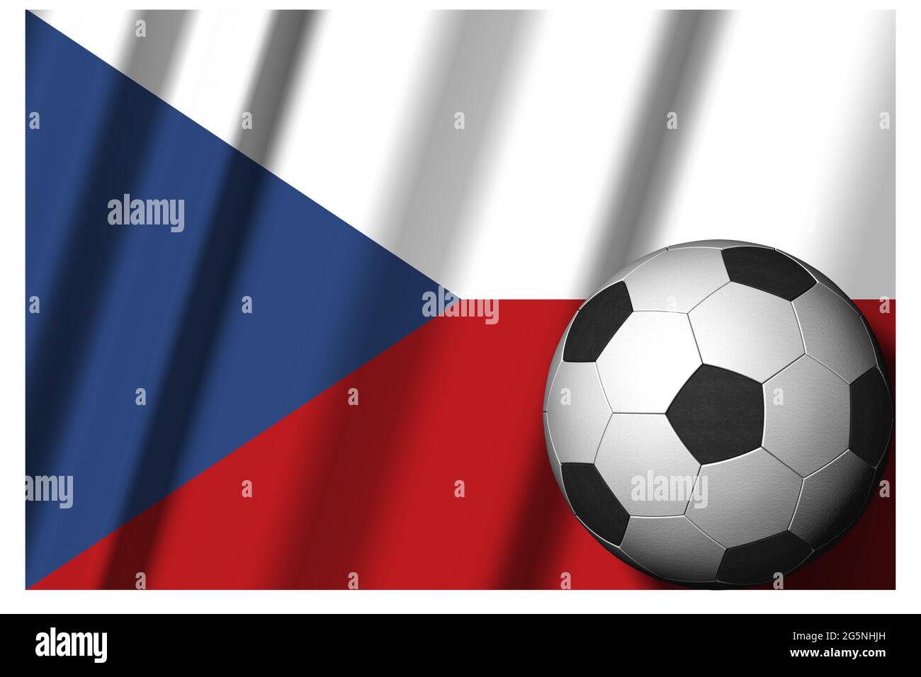 Tschechische Republik. Tschechoslowakei. Nationalflagge mit Fußball im Vordergrund. Sport Fußball - 3D Illustration Stockfoto