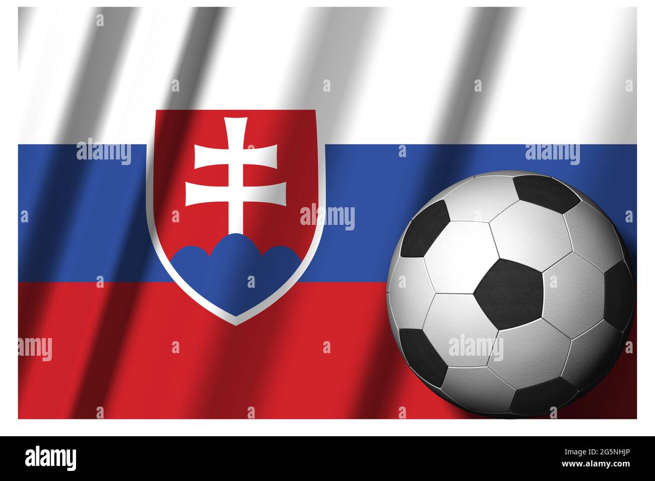 Slowakei. Nationalflagge mit Fußball im Vordergrund. Sport Fußball - 3D Illustration Stockfoto