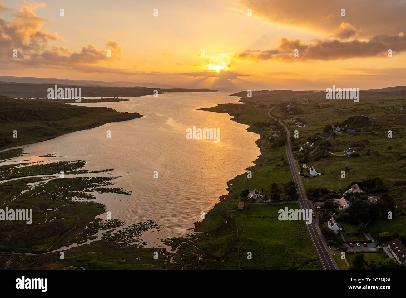 Sonnenuntergang in Kensaleyre, Isle of Skye, Schottland, Großbritannien Stockfoto