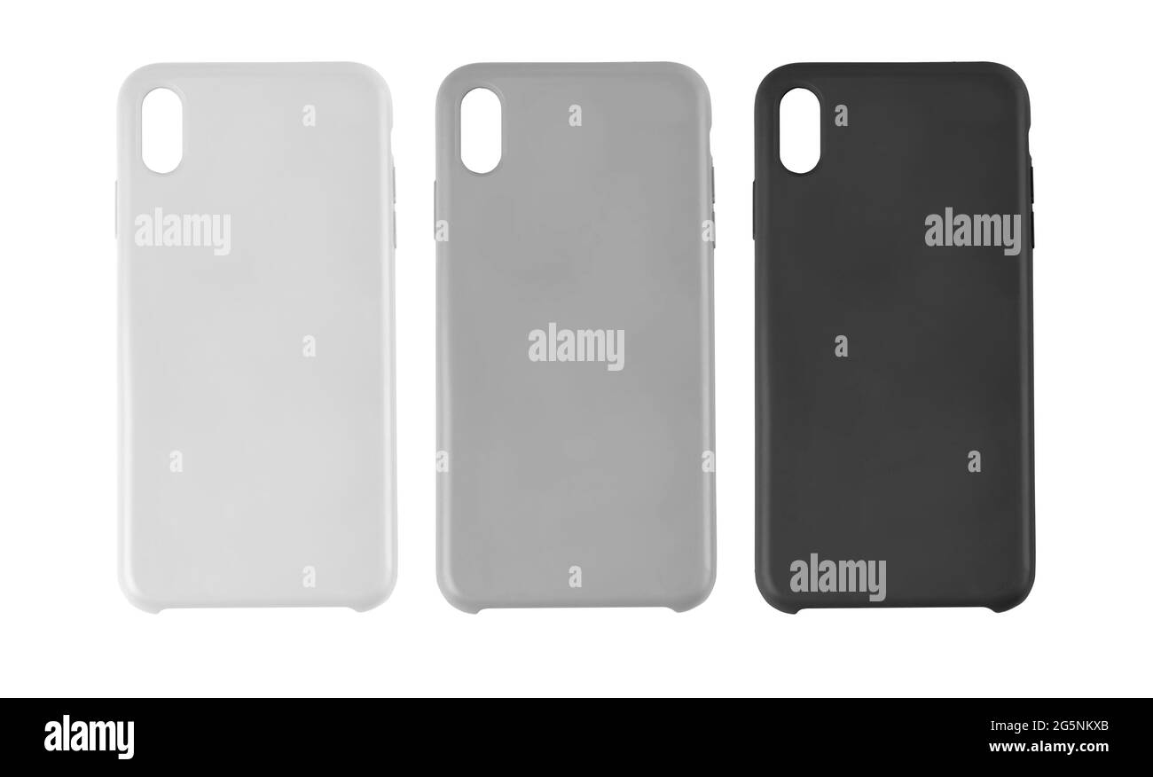Weiße, graue und schwarze Smartphone-Gehäuse isoliert auf whitemit Clipping Path Stockfoto