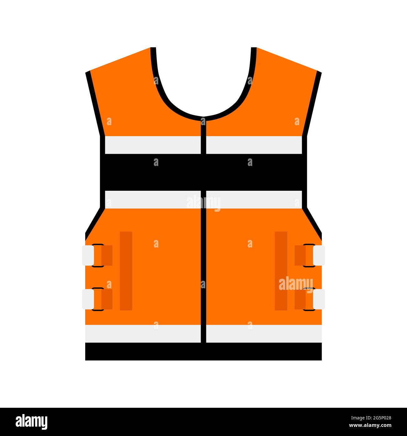 Warnweste mit reflektierenden Streifen. Uniform für Arbeiter. Vector orange Jacke auf weißem Hintergrund. Stock Vektor