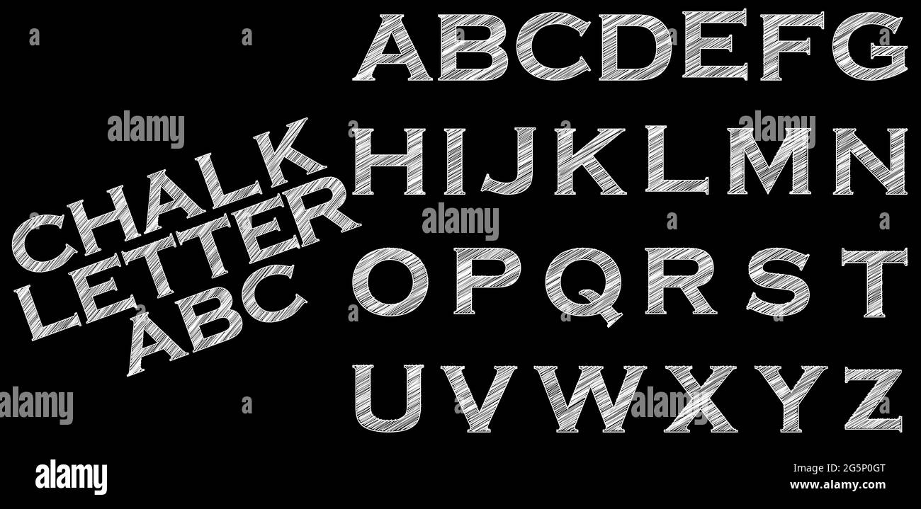 Kreide skizzierte gestreift Alphabet abc Vektor-Schriftart. Geben Sie Buchstaben, Zeichen und Satzzeichen ein Stock Vektor