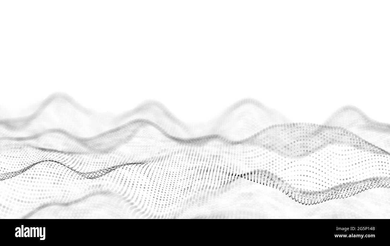 Abstrakter futuristischer Hintergrund. Big-Data-Visualisierung. Dynamische Welle von Partikeln. 3D-Rendering. Stockfoto