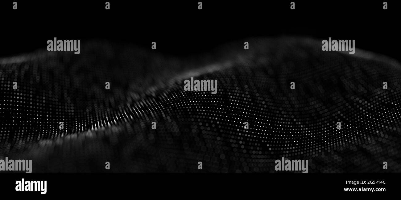 Abstrakter futuristischer Hintergrund. Big-Data-Visualisierung. Dynamische Welle von Partikeln. 3D-Rendering. Stockfoto