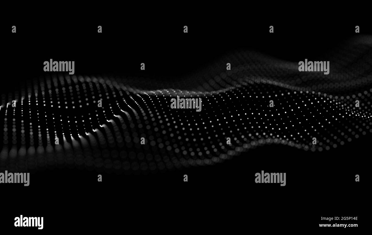 Abstrakter futuristischer Hintergrund. Big-Data-Visualisierung. Dynamische Welle von Partikeln. 3D-Rendering. Stockfoto