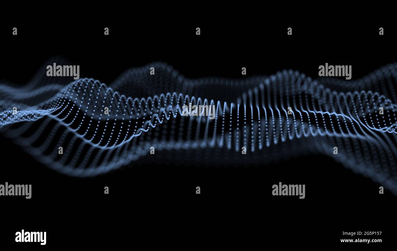 Abstrakter futuristischer Hintergrund. Big-Data-Visualisierung. Dynamische Welle von Partikeln. 3D-Rendering. Stockfoto