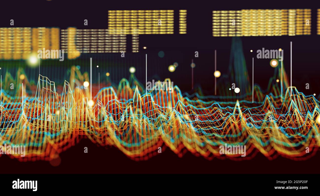 Big Data und Kommunikation. Internet und Datenanalyse im Web. Teamarbeit und IT-Software-Programmierung.3d-Illustration.Technologie und Wissenschaft Stockfoto