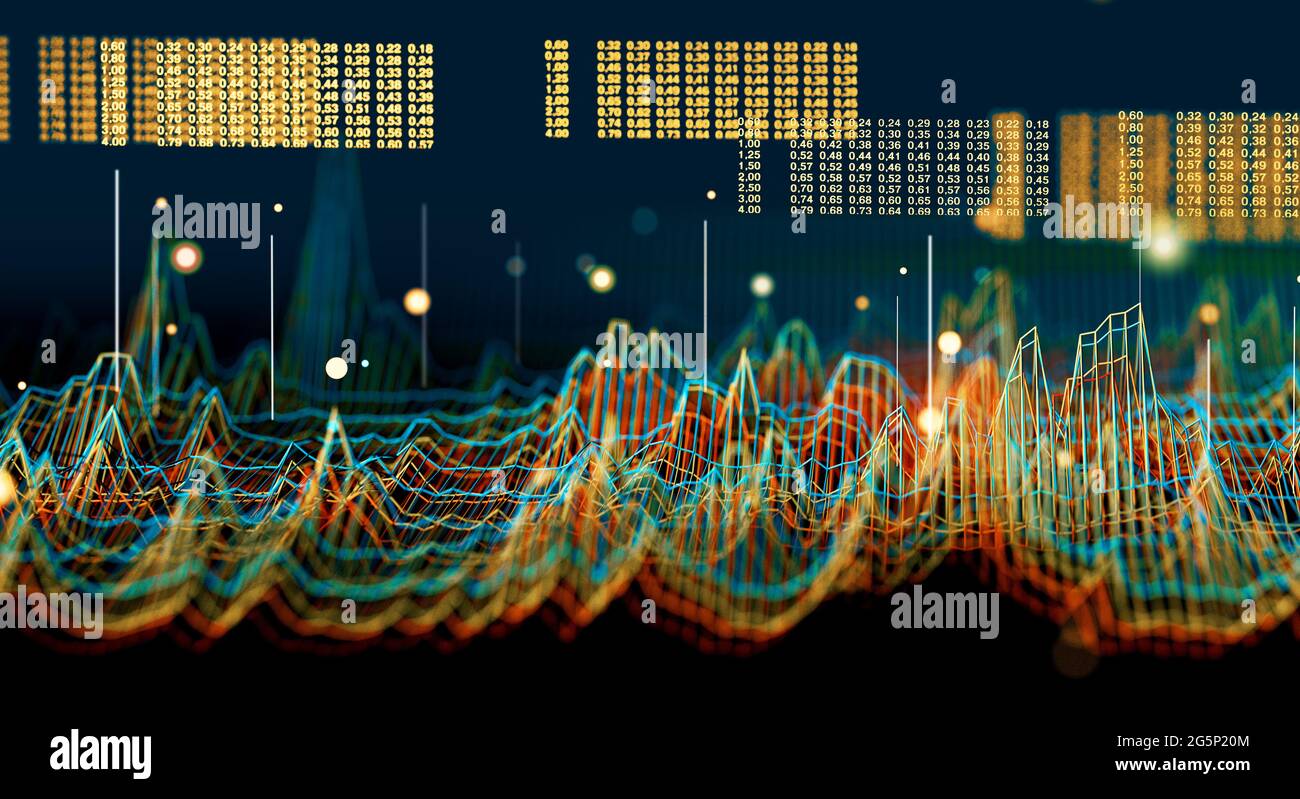 Big Data und Kommunikation. Internet und Datenanalyse im Web. Teamarbeit und IT-Software-Programmierung.3d-Illustration.Technologie und Wissenschaft Stockfoto