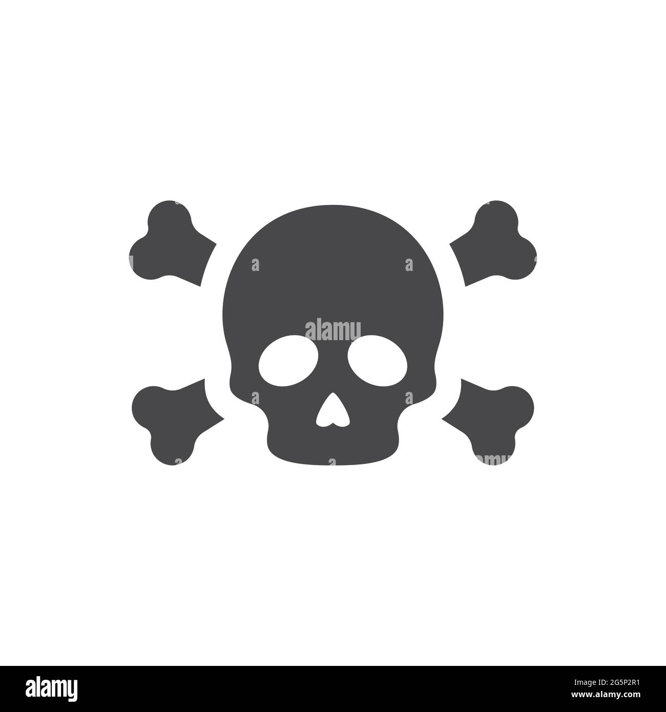 Vektorsymbol für Skelettkopf und Kreuzknochen. Totenkopf mit gekreuzten Knochen schwarzes Symbol. Stock Vektor