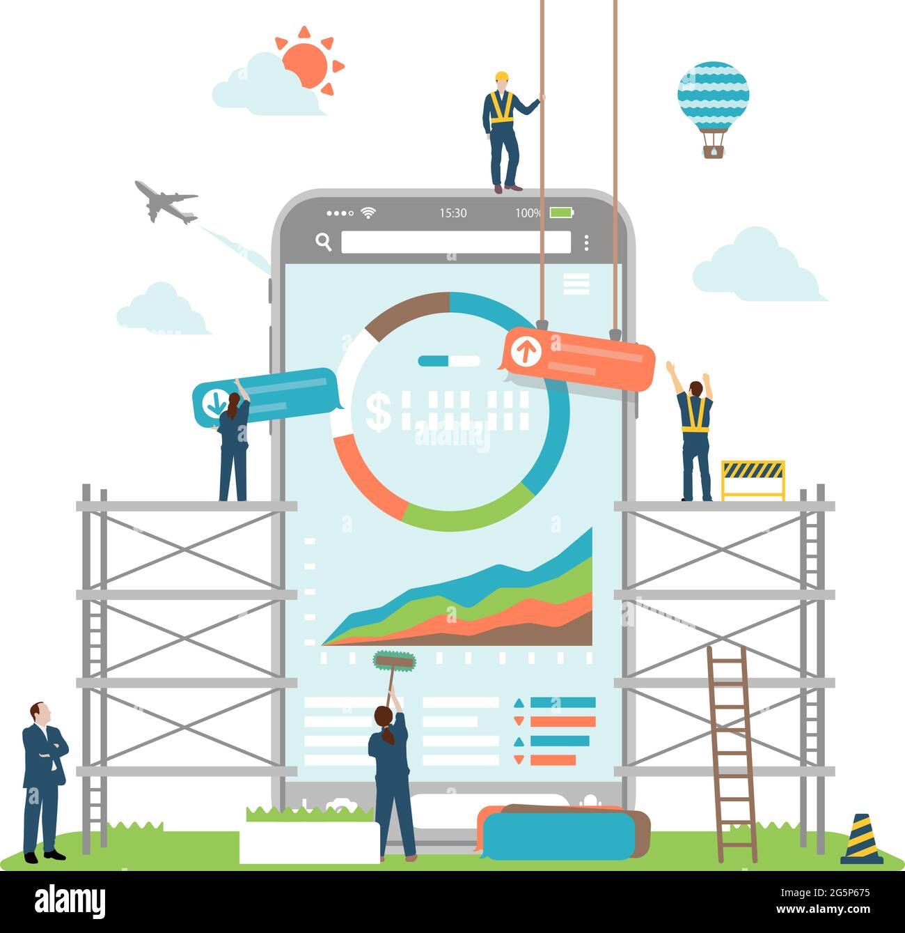 Movbile Investition ( Roboter Berater, Fin Tech Apps ) Vektor-Illustration Stock Vektor