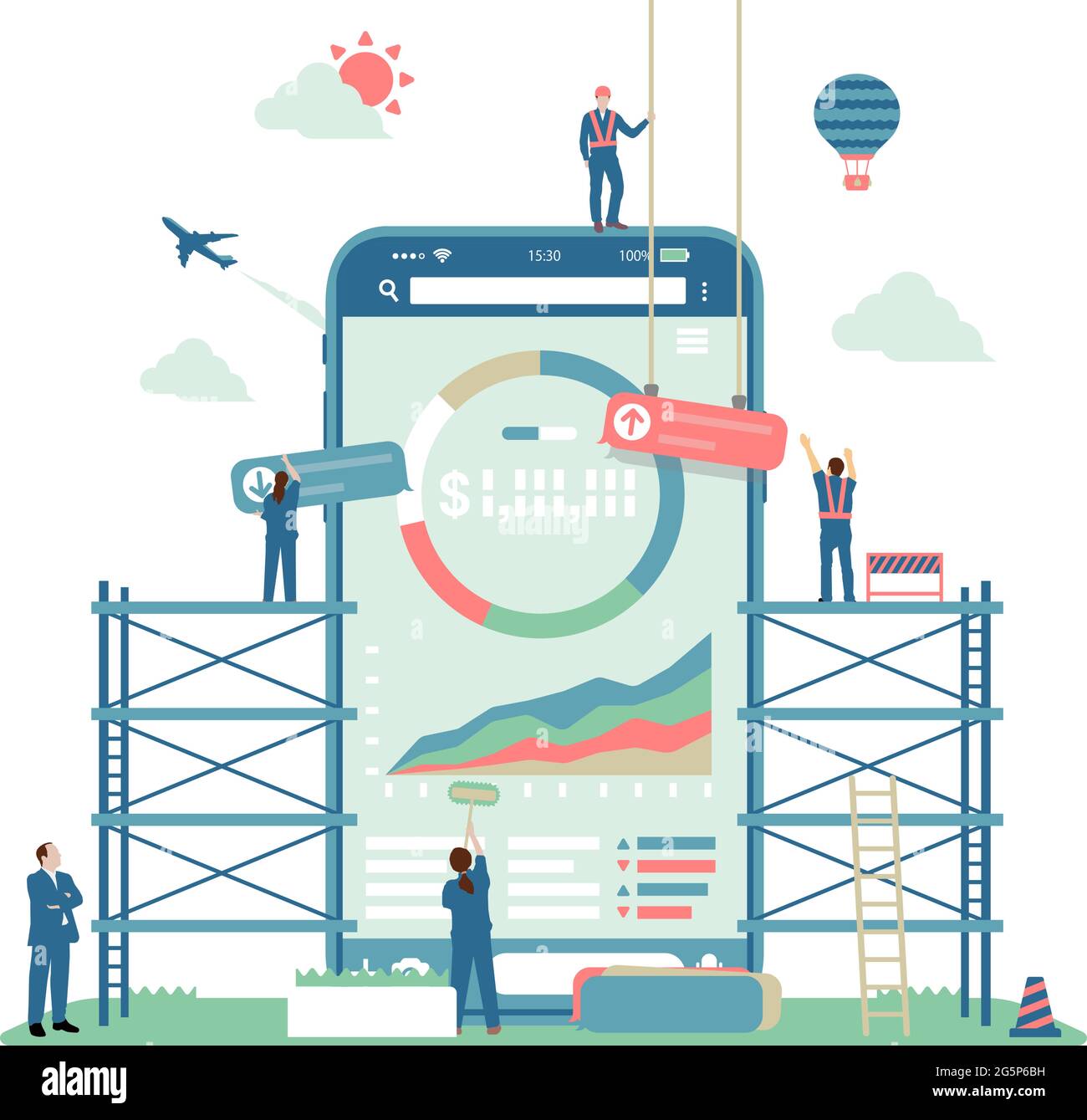 Movbile Investition ( Roboter Berater, Fin Tech Apps ) Vektor-Illustration Stock Vektor