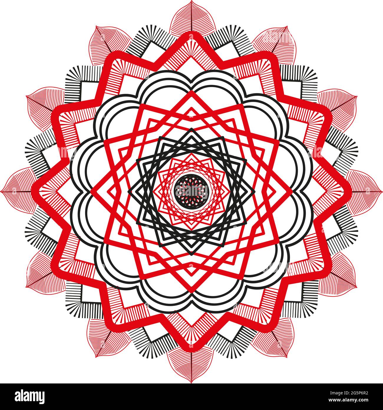 Mandala rot und schwarz auf dem isolierten weißen Hintergrund. Dekorativer Ornamentvektor. Fantastische Dekoration Abstraktes Design. Stock Vektor