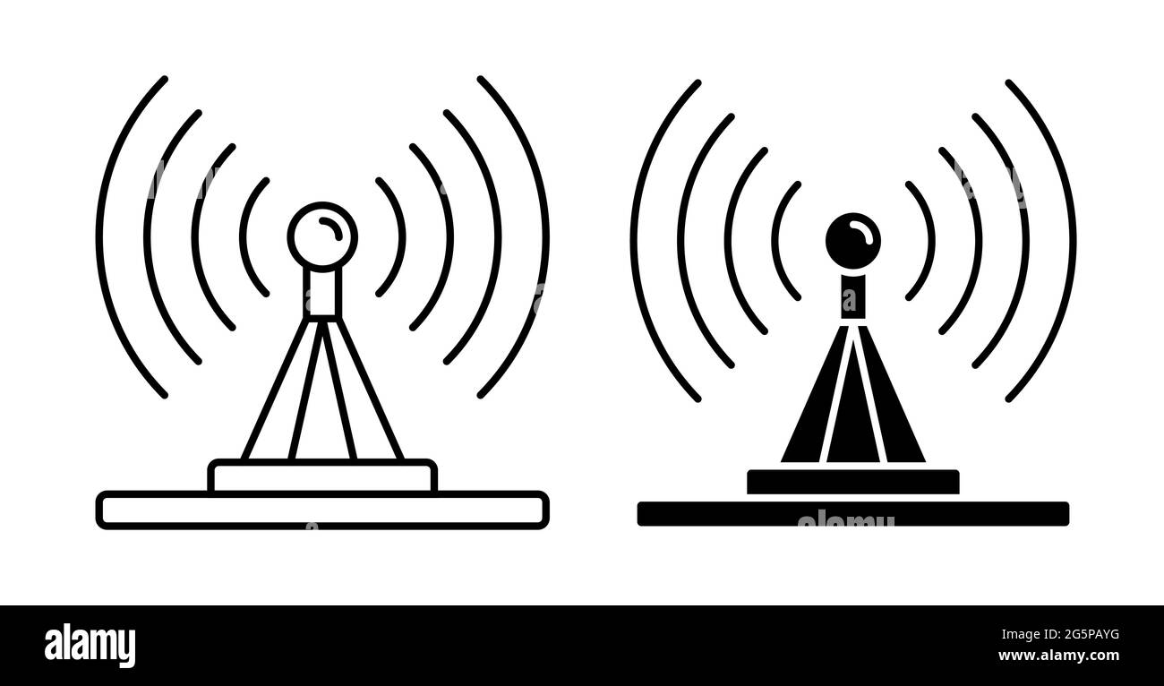 Lineares Symbol. Die TV-Antenne überträgt das Signal. Radio- und Fernsehtag. Einfacher Schwarz-Weiß-Vektor Stock Vektor
