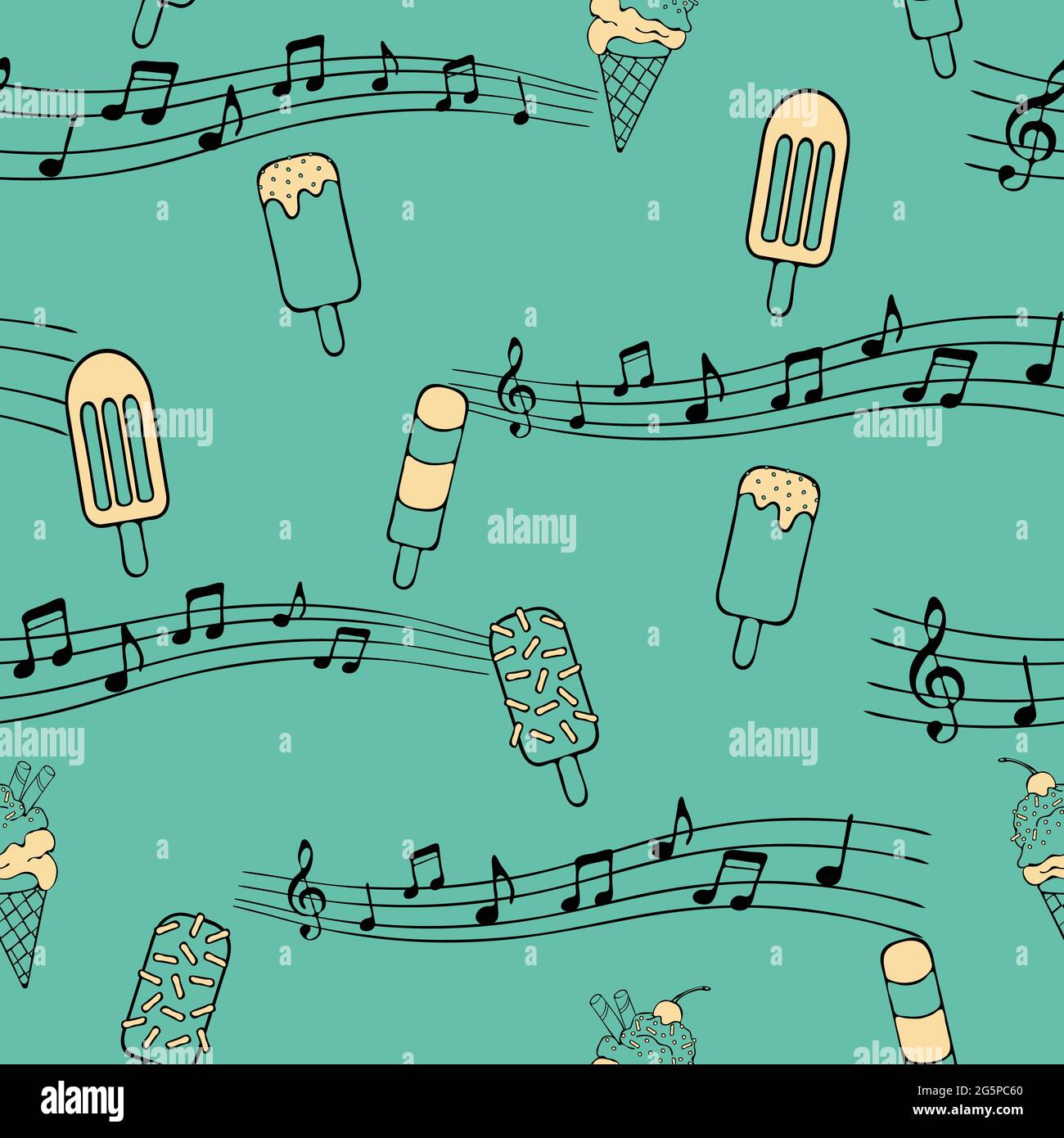 Nahtloses Vektormuster Mit Eis Und Musiknoten Auf Blauem Hintergrund Fun Susse Lebensmittel Tapete Design Schlichte Mode In Stoffform Stock Vektorgrafik Alamy