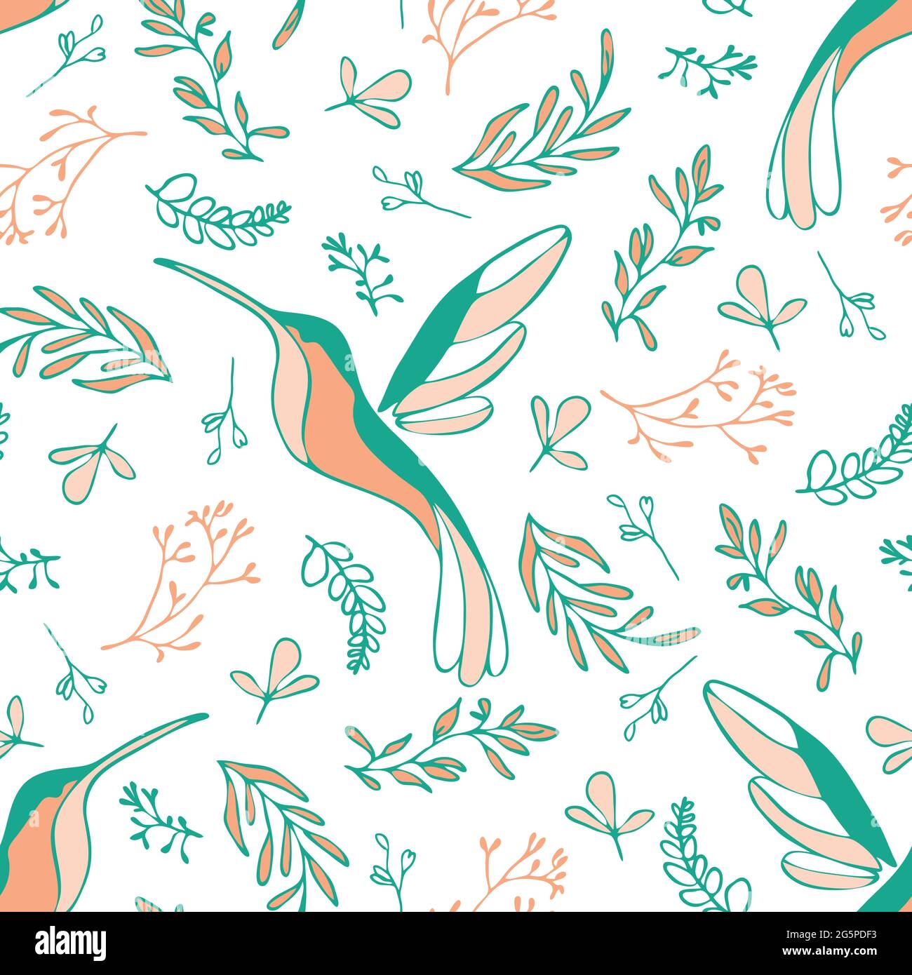Nahtloses Vektormuster mit schönen Kolibris auf weißem Hintergrund. Einfaches, tropisches Pastelltapeten-Design. Dekorative Sommermode Textil. Stock Vektor