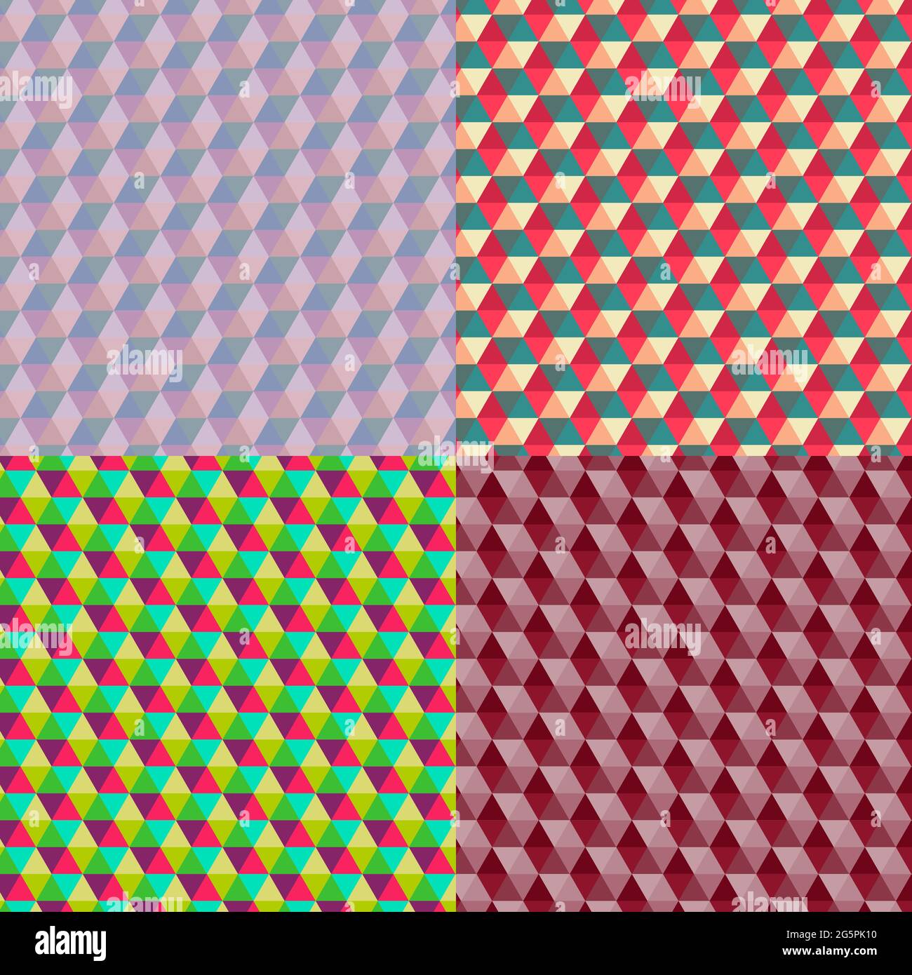 Satz von farbigen sechseckigen Mustern mit 3D-Effekt Zeichnung im Retro-Stil Memphis 60er Jahre Stock Vektor