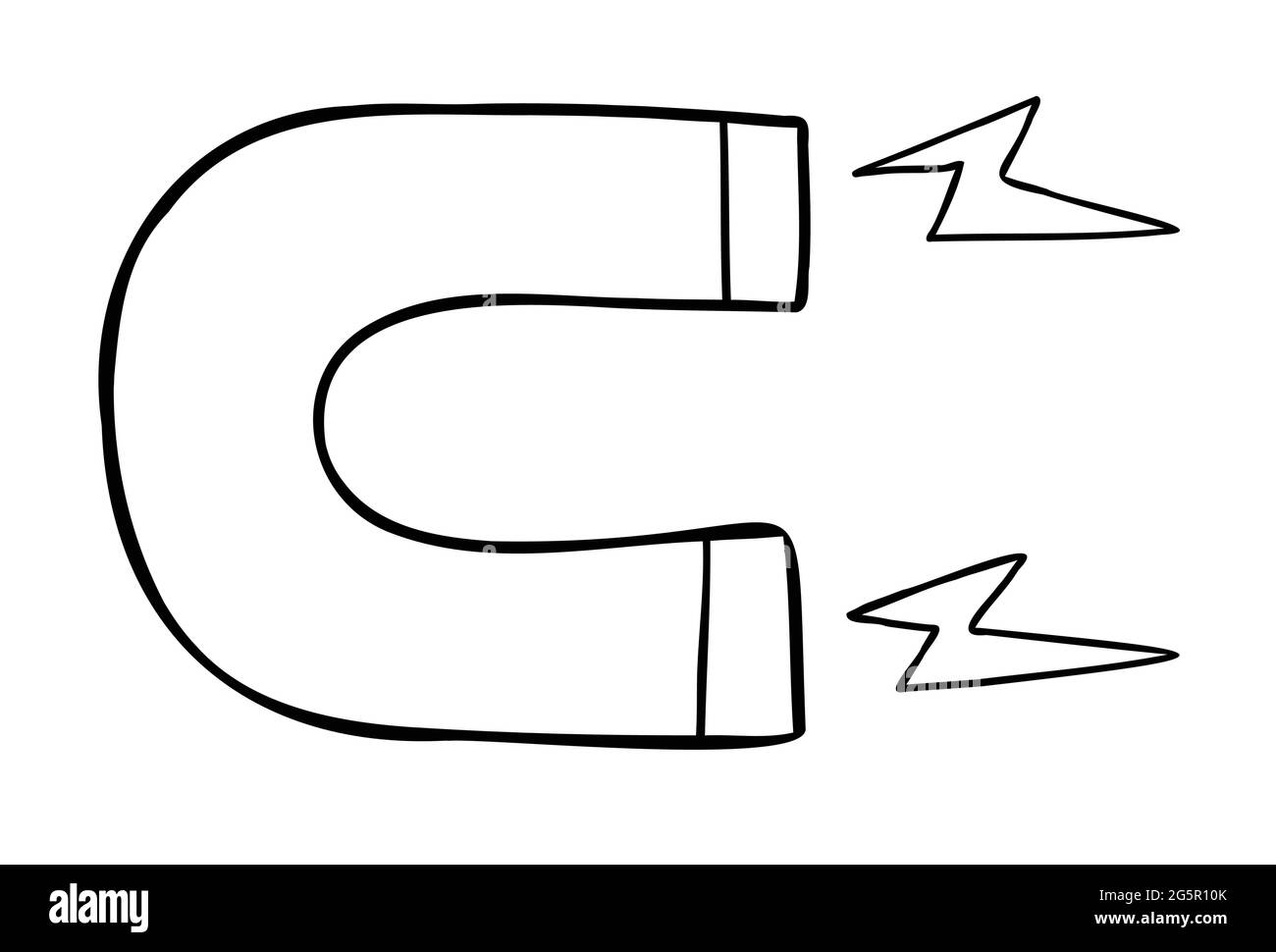 Cartoon-Vektor-Illustration von Magneten anzieht. Schwarz umrandet und weiß gefärbt. Stock Vektor