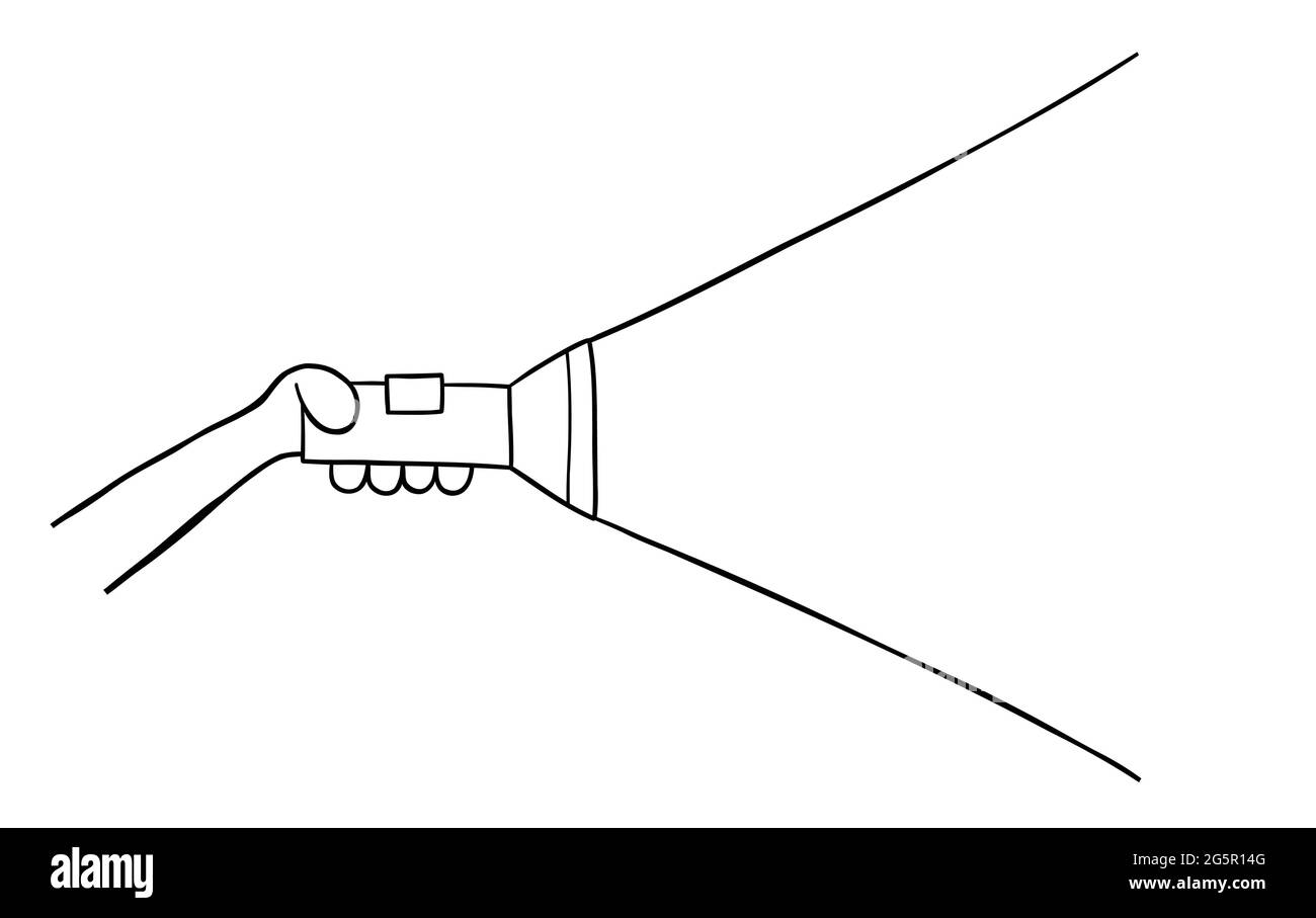 Cartoon-Vektor-Illustration des Halts Taschenlampe. Schwarz umrandet und  weiß gefärbt Stock-Vektorgrafik - Alamy