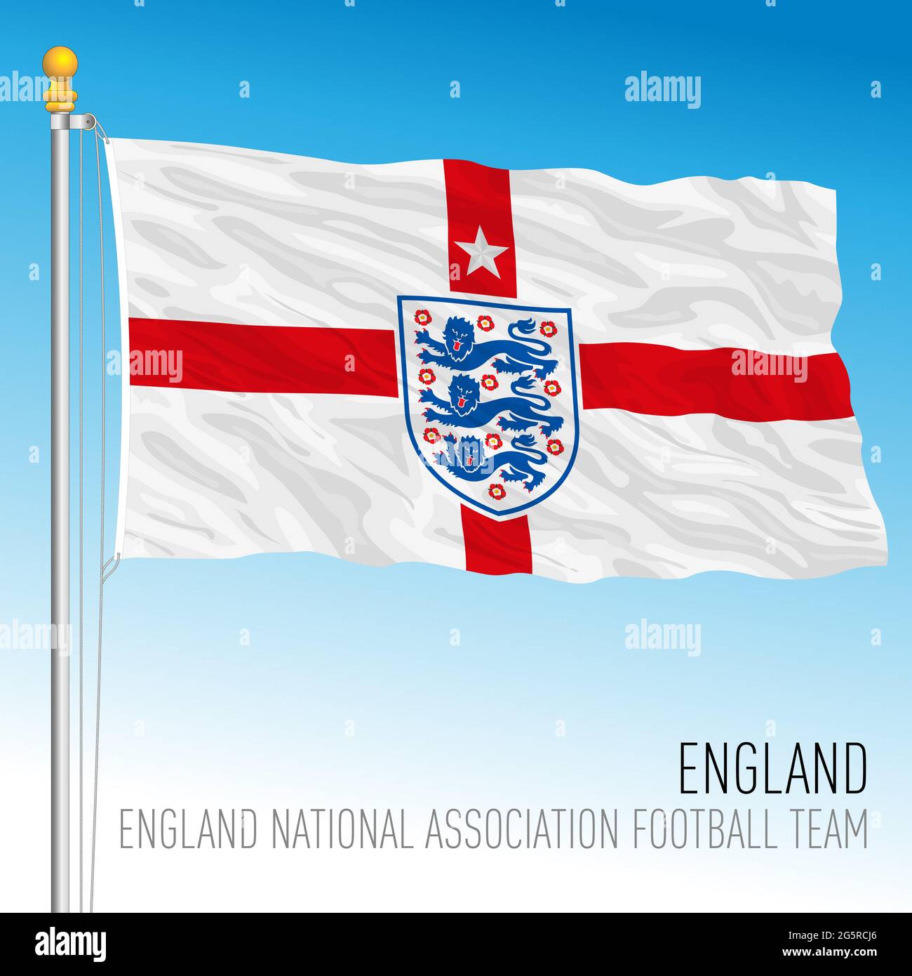 LONDON, VEREINIGTES KÖNIGREICH, ENGLAND, Juni 2021 - englische Flagge mit Logo des nationalen Fußballverbands für die europameisterschaft 2021 Stockfoto
