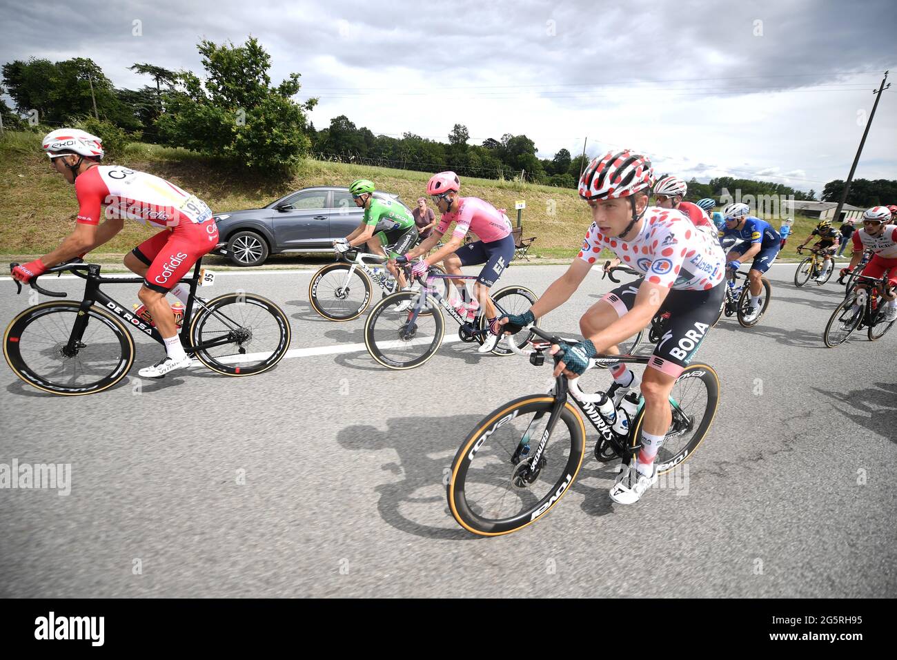 Frankreich, Fougeres, Redon, 29/06/2021, Tour de France 2021, Etappe 4, Redon nach Fougeres. IDE Schilling für das Team Bora Hansgrohe fährt während der Etappe in der Gruppe. Stockfoto