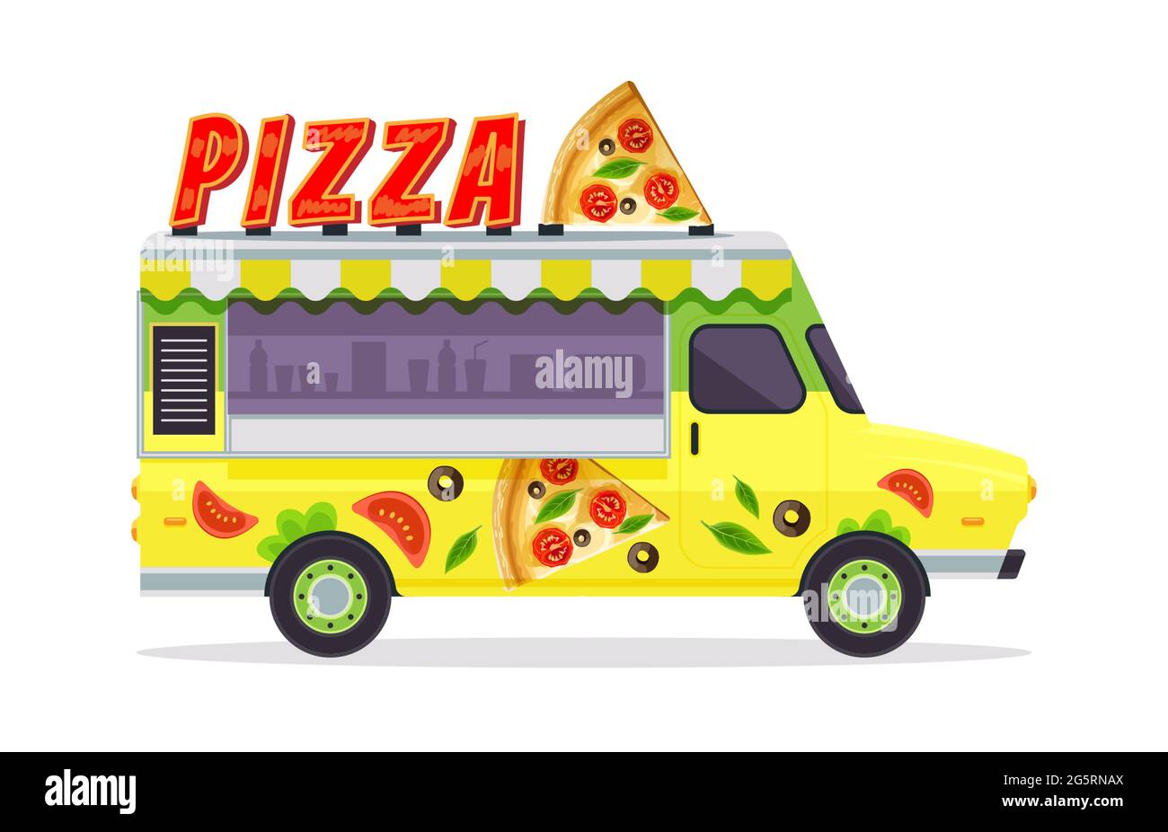 Symbol des Pizza Food Truck auf Weiß isoliert Stock Vektor