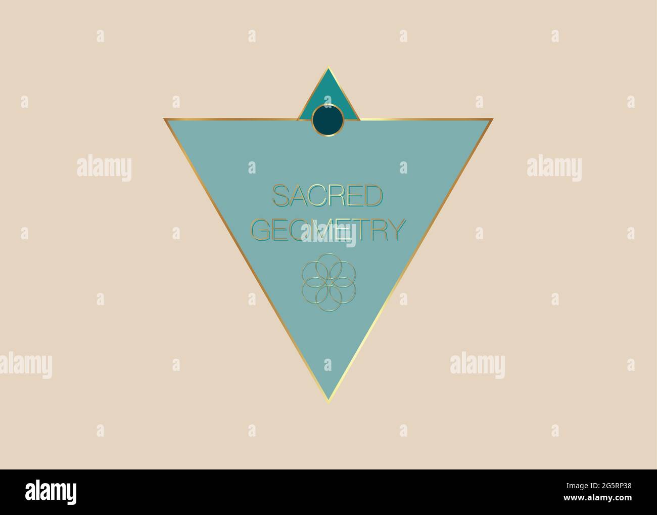 Heilige Geometrie, geometrische Dreiecke Form Logovorlage, Gold Blume des Lebens. Farbenfrohes Symbol für Harmonie und Balance. Luxuriöses grünes Zeichen der Reinheit. ve Stock Vektor