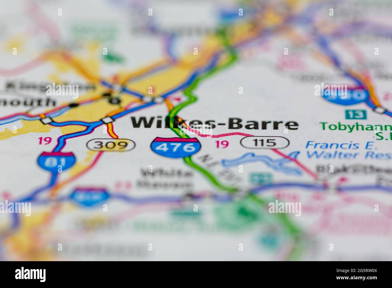 Wilkes-Barre Pennsylvania USA auf einer Geografie- oder Straßenkarte dargestellt Stockfoto