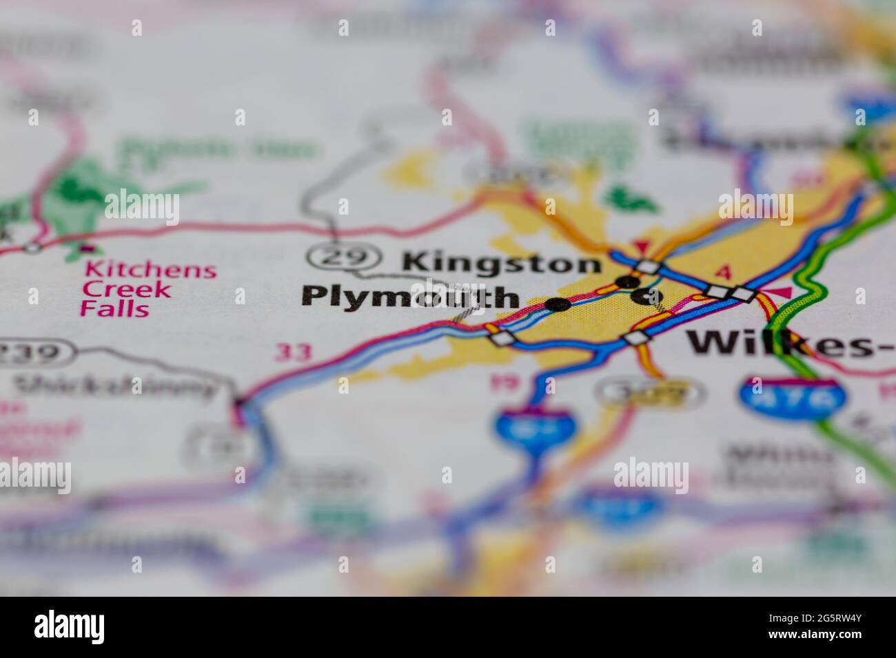 Plymouth Pennsylvania USA auf einer Geografie- oder Straßenkarte angezeigt Stockfoto
