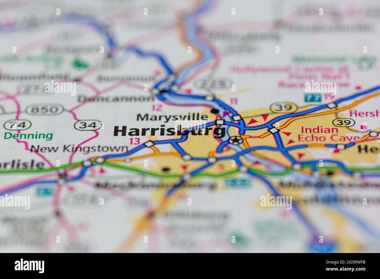 Harrisburg Pennsylvania USA auf einer Geografie- oder Straßenkarte angezeigt Stockfoto