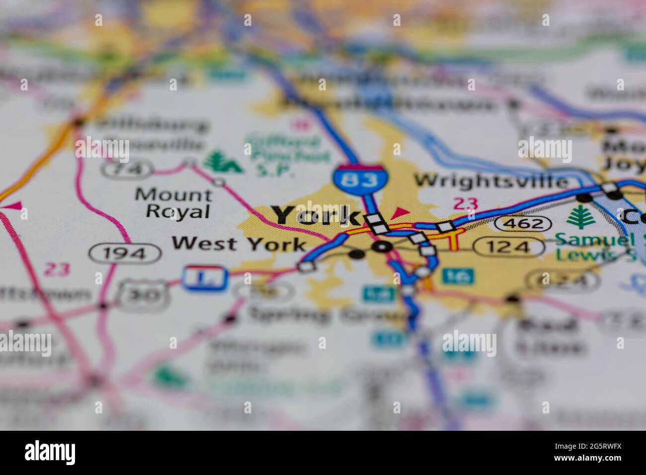 York Pennsylvania USA auf einer Geografie- oder Straßenkarte angezeigt Stockfoto