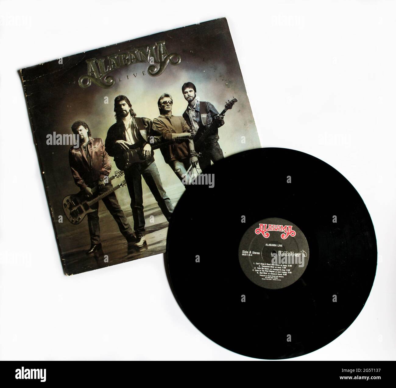 Country Band, Alabama Live-Musik-Album auf Vinyl-Schallplatte. Titel: Alabama Live Album Cover Stockfoto