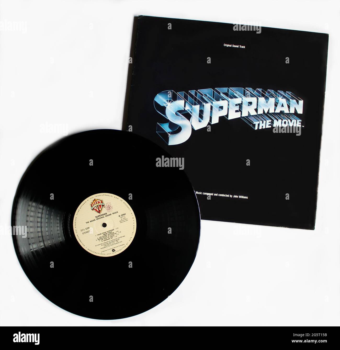 Superman The Movie Original Motion Picture Soundtrack auf Vinyl LP-Album. Warner Brothers Records. Musik von John Williams Albumcover Stockfoto