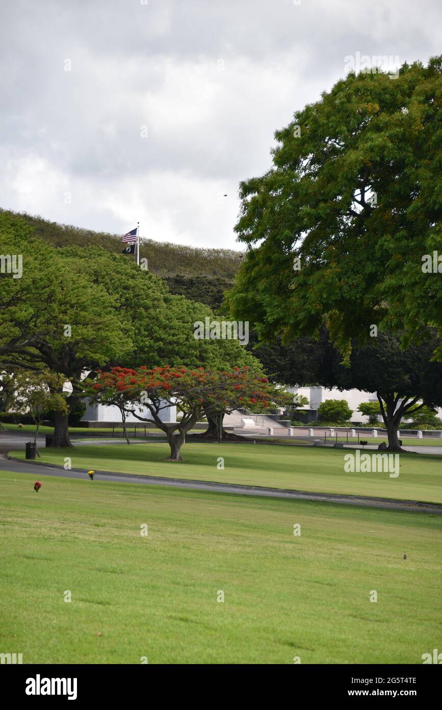 Oahu, Hi. USA 6/5/2021. National Memorial Cemetery of the Pacific. Ruhestätte für 61,000. 53,000 aus dem Ersten und Zweiten Weltkrieg, Korea und Vietnam. Stockfoto