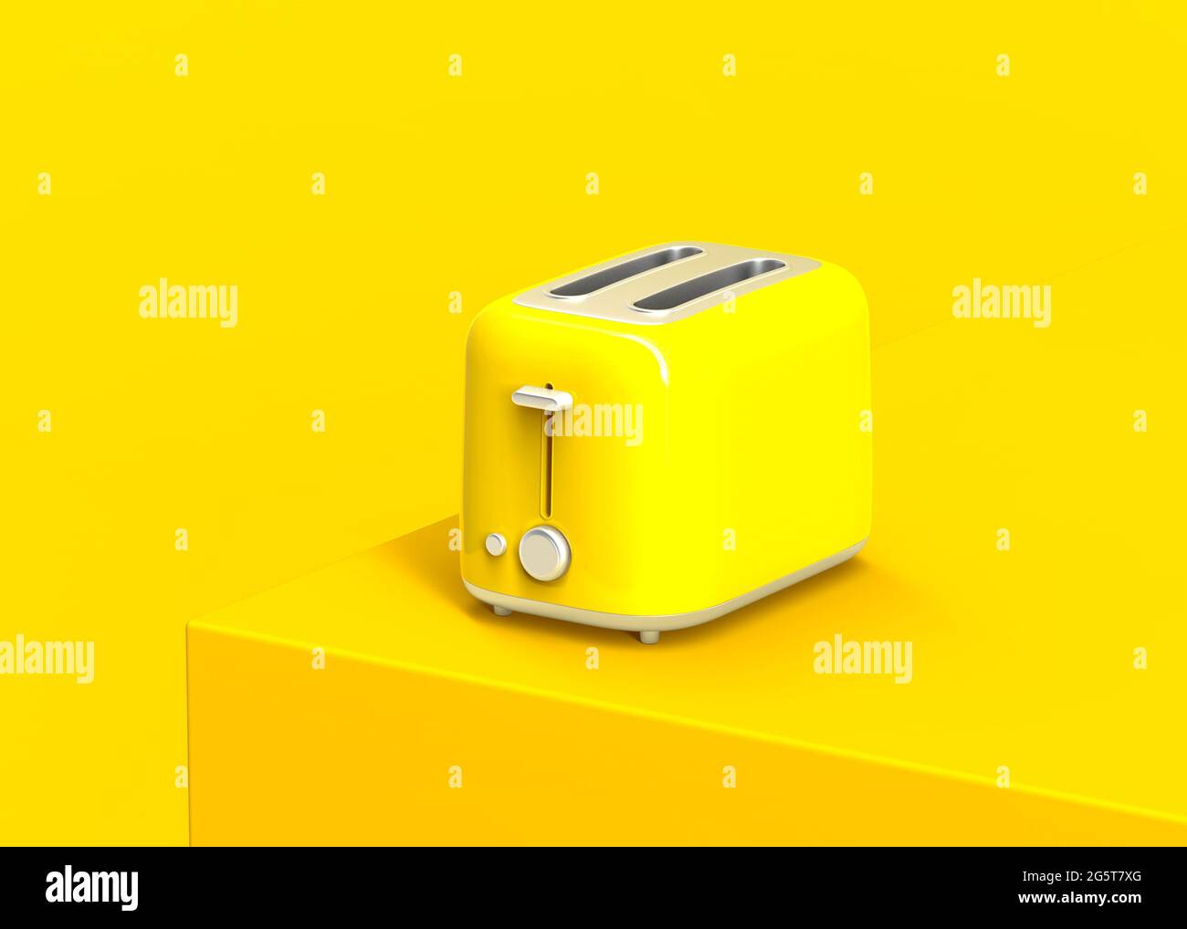 Moderner Toaster auf gelbem Hintergrund Stockfoto