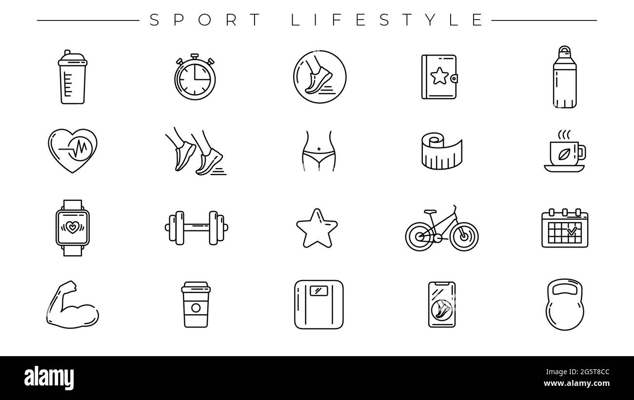 Sport Lifestyle Konzept Linie Stil Vektor-Symbole gesetzt Stock Vektor
