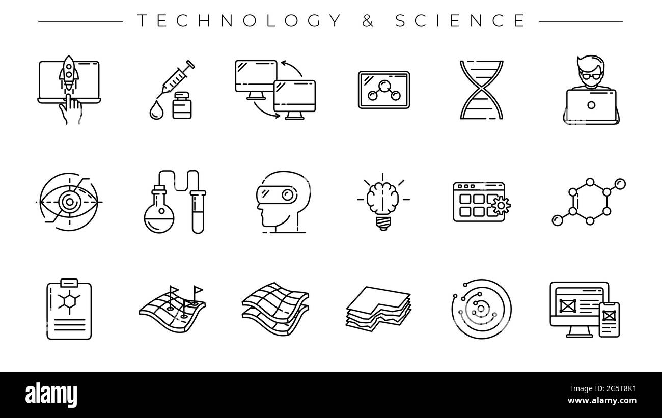 Technologie und Wissenschaft Konzept Linienstil Vektor-Symbole gesetzt. Stock Vektor