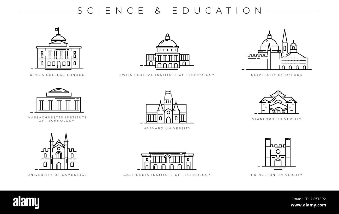 Vektorsymbole für das Konzept „Wissenschaft und Bildung“ im Linienstil festgelegt. Stock Vektor