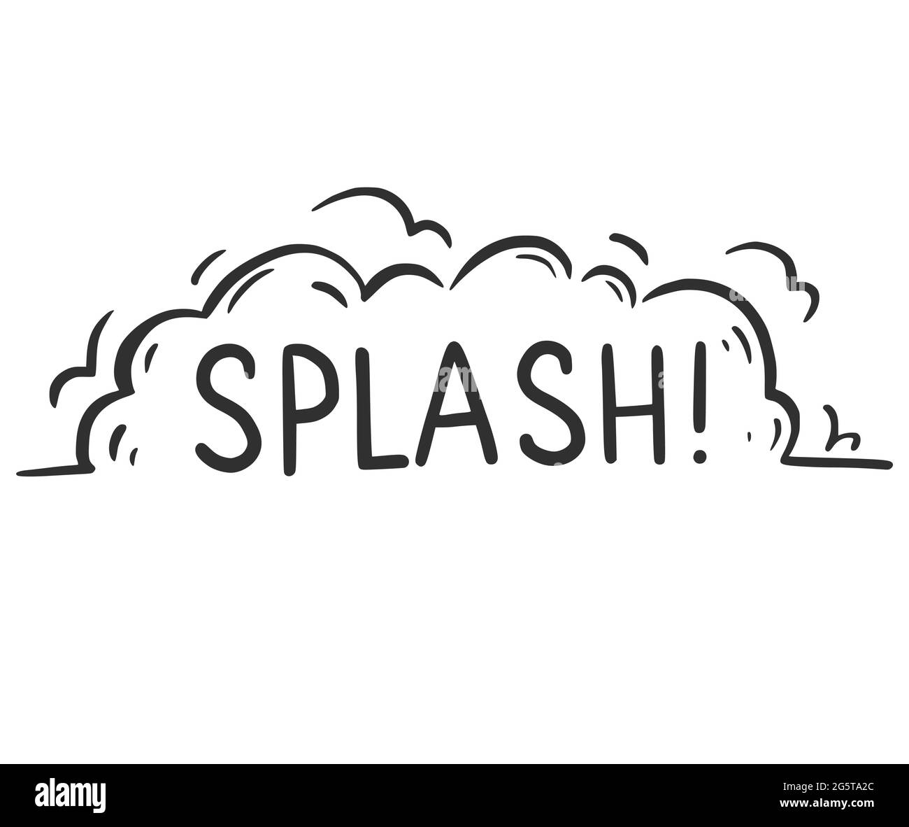 Handgezeichnetes Cloud-Sprechblasenelement mit Splash-Text. Comic-Doodle-Skizze. Symbol für Explosionswolke. Isolierte Vektordarstellung. Stock Vektor