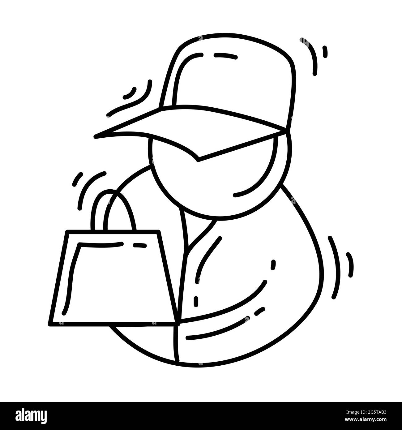 E-Commerce-Verkäufer. Handgezeichnetes Icon-Set, Umriss schwarz, Doodle-Symbol, Vektor-Icon-Design. Stock Vektor