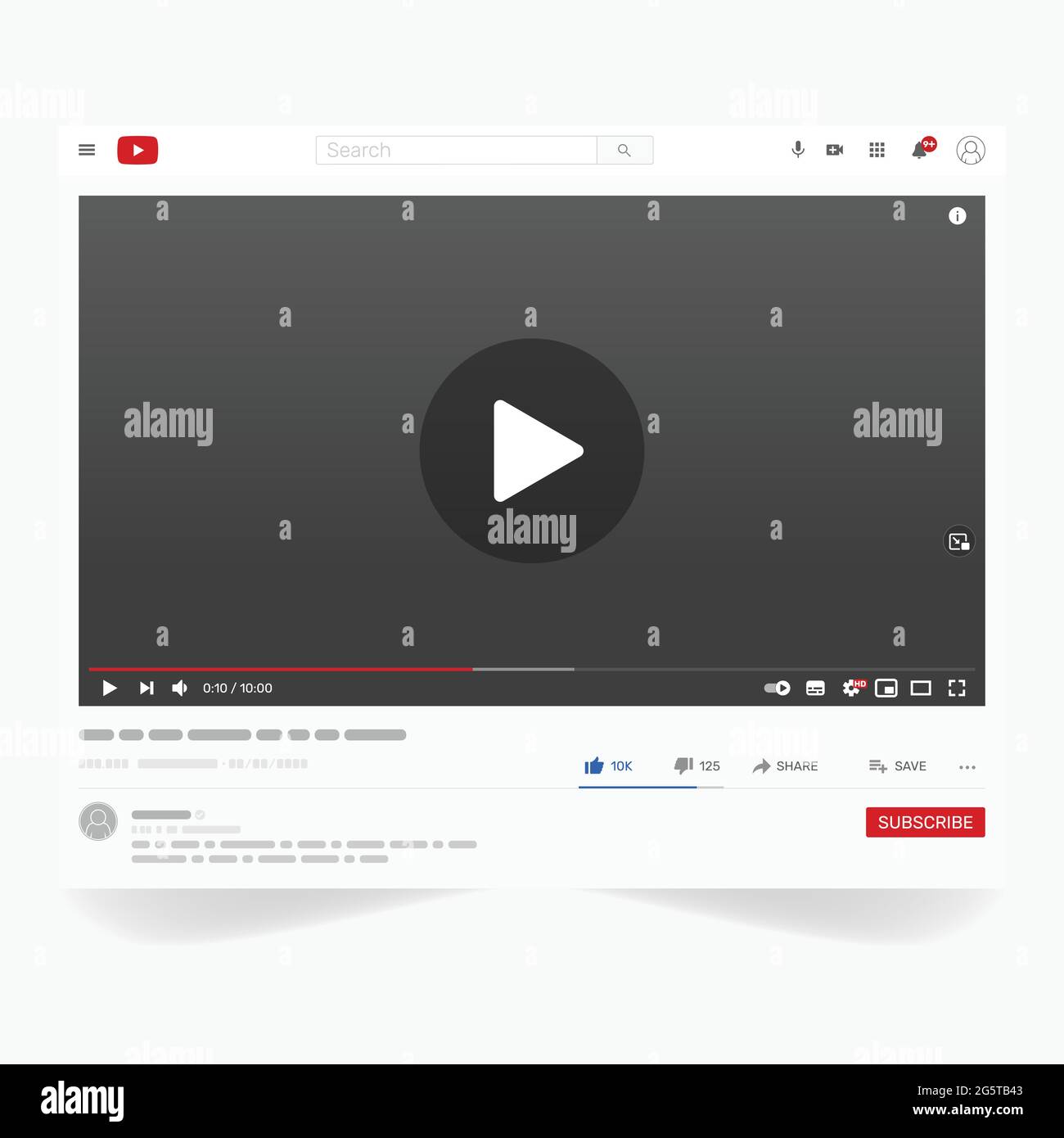 Video-Website-Interface Vektor-Design, Online-Video-Wiedergabe und Video-Tutorial, youtube-Video-Wiedergabe-Bildschirm Stock Vektor