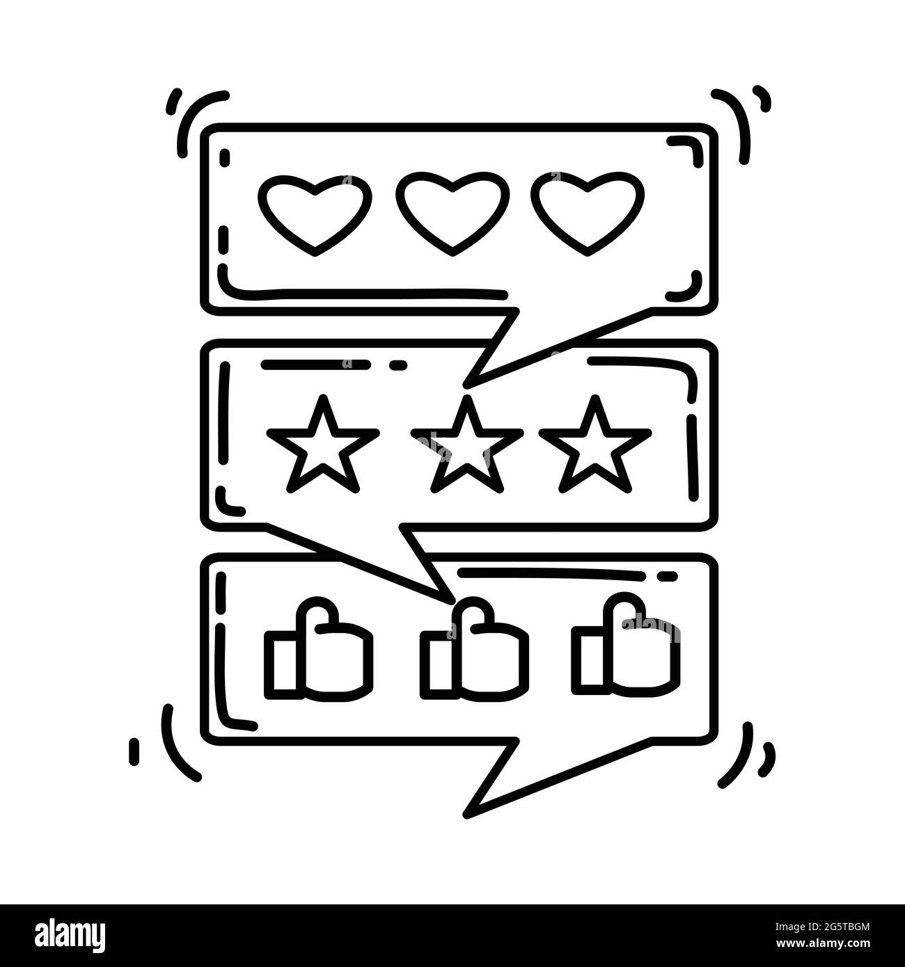 E-Commerce Testimonial. Handgezeichnetes Icon-Set, Umriss schwarz, Doodle-Icon, Vektor-Icon-Design. Stock Vektor