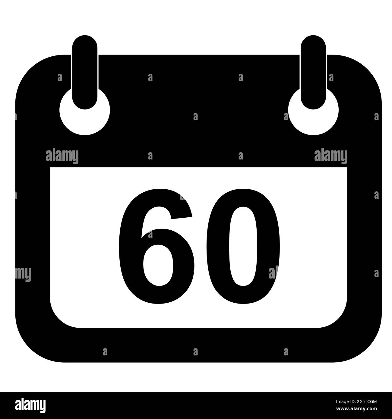 Symbol für zwei Monate auf weißem Hintergrund. 60 Tage Zeichen. Flacher Stil. Stockfoto