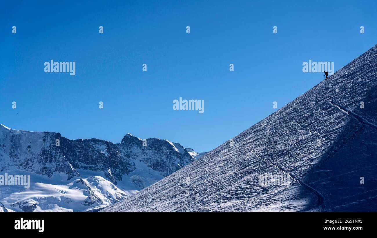 Schneeschuhwanderer am 'Schäfihubel' unterhalb der Lobhörner, ob Sulwald-Isenfluh, Edelstein. Lauterbrunnen, am 21.02.19. Stockfoto