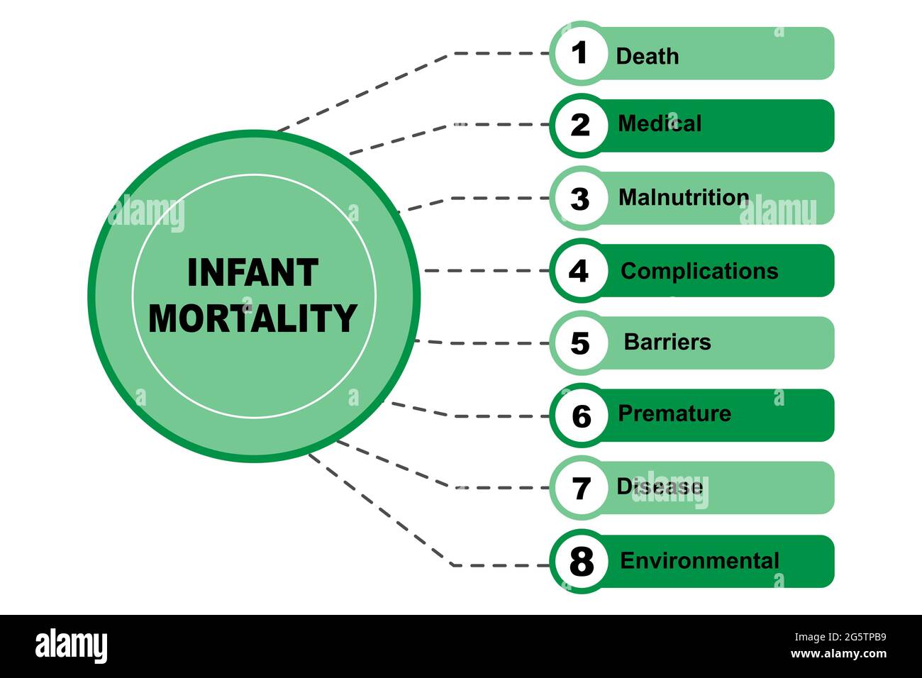 Diagrammkonzept mit Text und Schlüsselwörtern für die Säuglingssterblichkeit. EPS 10 isoliert auf weißem Hintergrund Stock Vektor