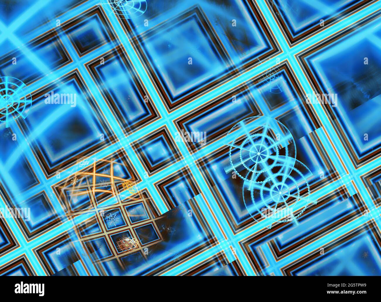 Technologisch strukturierter Hintergrund. Fraktale Grafiken. Wissenschaft und Technologie Konzept. Stockfoto