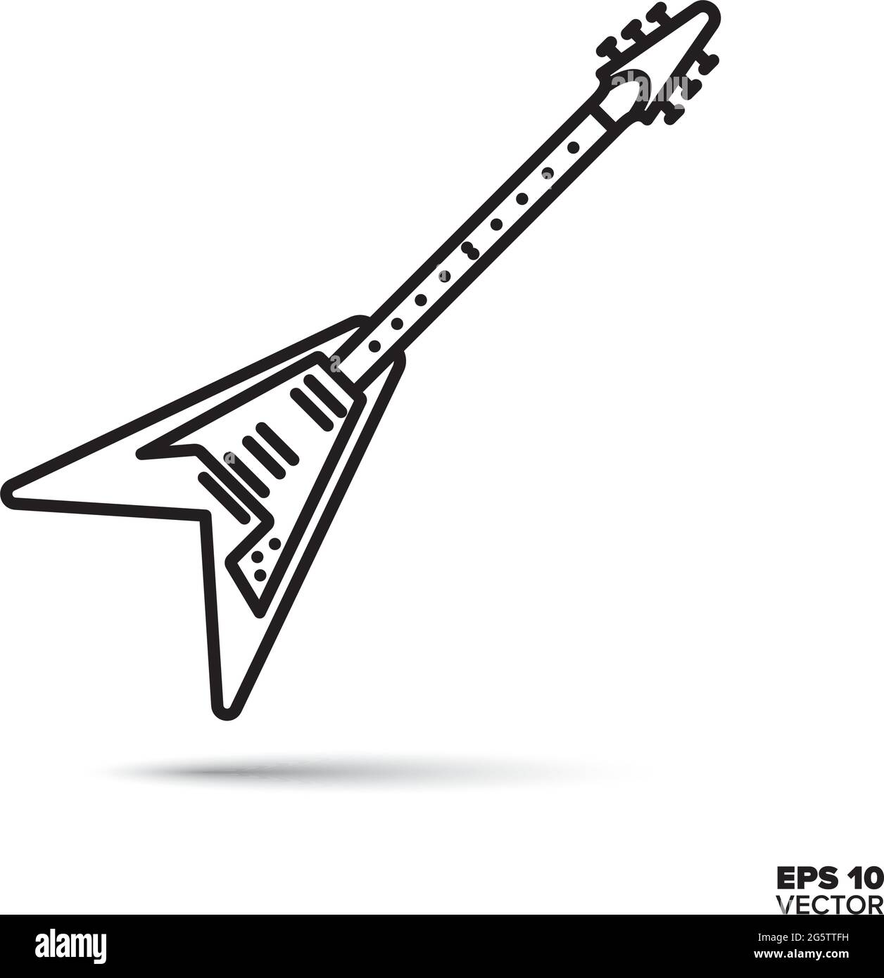 V-förmige E-Gitarre Vektor-Linie Symbol . Umrisssymbol für Rockmusik. Stock Vektor