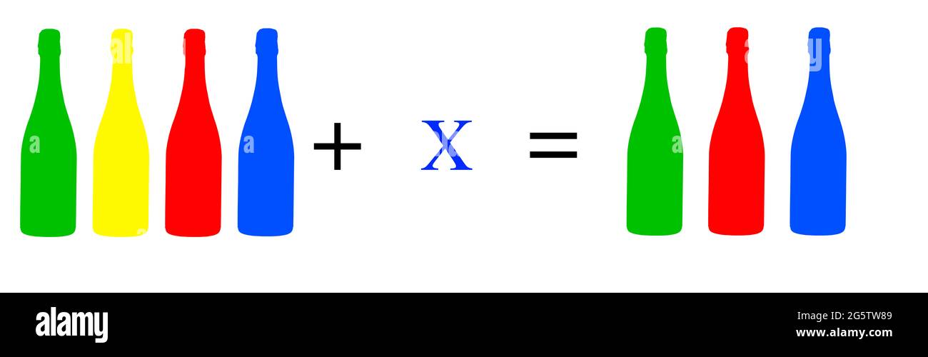 Einfache mathematische Übungen mit farbigen Objekten; mathematische  Berechnungspraxis mit farbigen Flaschen; mentale Arithmetik für  Vorschulkinder Stockfotografie - Alamy