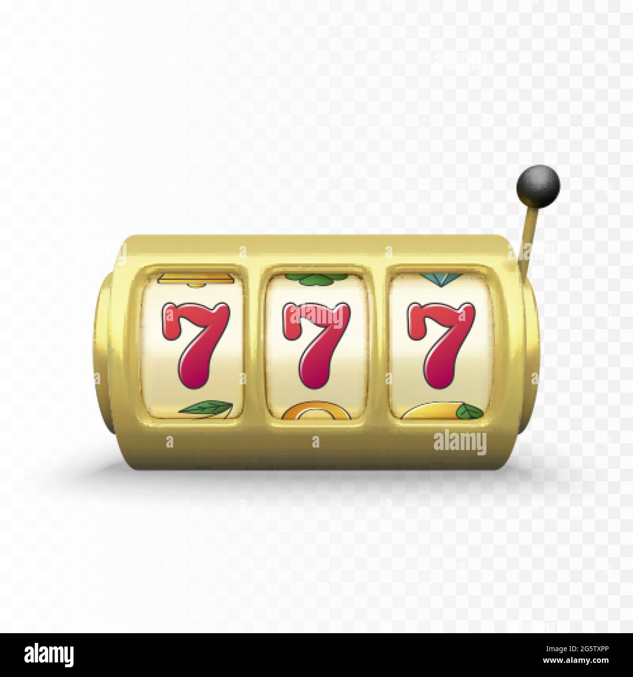 Golden Spielautomat realistische Rendering. 777 große Gewinne oder Jackpot Casino-Gewinne. Vektorgrafik Stock Vektor